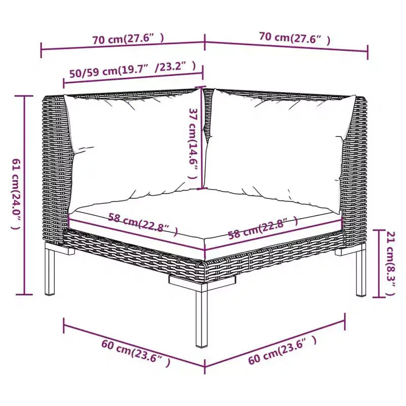 vidaXL Patio Lounge Set Outdoor Sectional Sofa 12 Piece Poly Rattan Dark Gray with Cushions - Perfect for Garden, Deck, or Patio