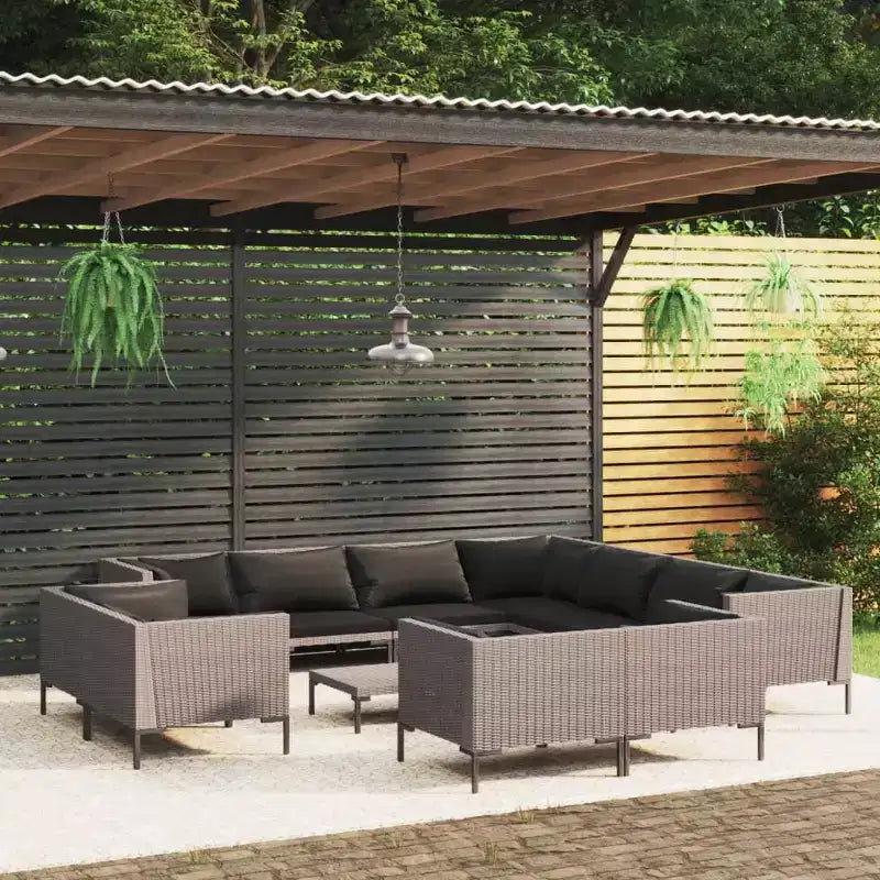 vidaXL Patio Lounge Set Outdoor Sectional Corner Sofa Poly Rattan Dark Grey