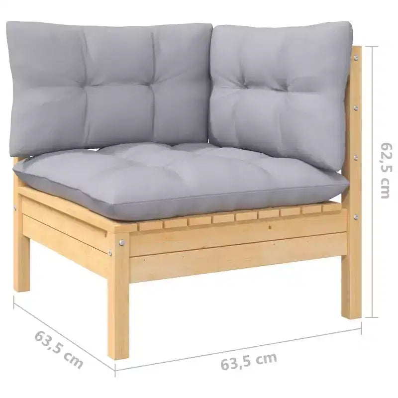 vidaXL Solid Pinewood Patio Lounge Set 10 Piece with Cushions - Brown and Gray