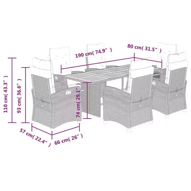 vidaXL 7 Piece Patio Dining Set with Cushions Gray Poly Rattan