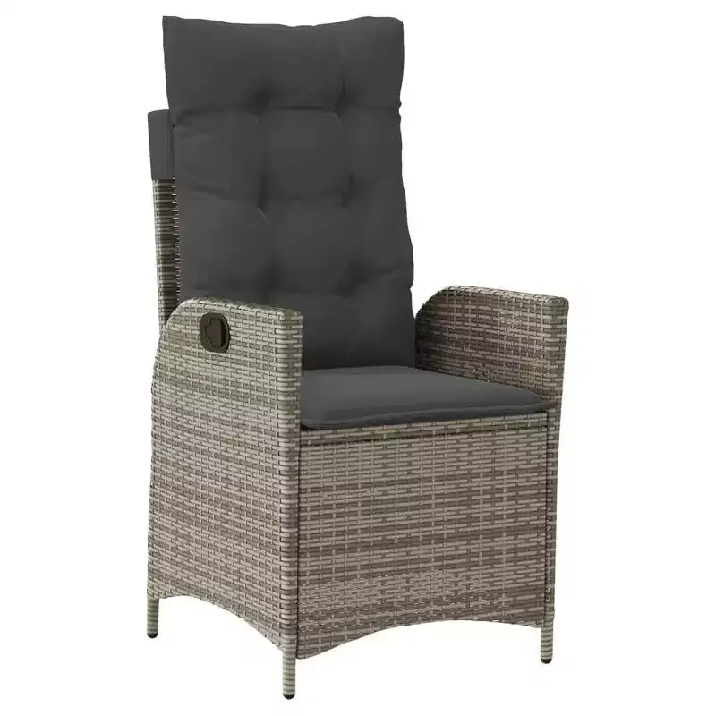 vidaXL 9 Piece Patio Dining Set - Cushion Seating/PE Rattan & Acacia Wood Table/Adjustable Reclining Chairs/Gray/Outdoor Patio Garden Furniture
