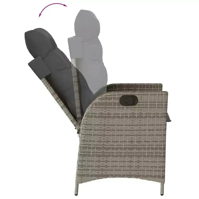 vidaXL 9 Piece Patio Dining Set - Cushion Seating/PE Rattan & Acacia Wood Table/Adjustable Reclining Chairs/Gray/Outdoor Patio Garden Furniture