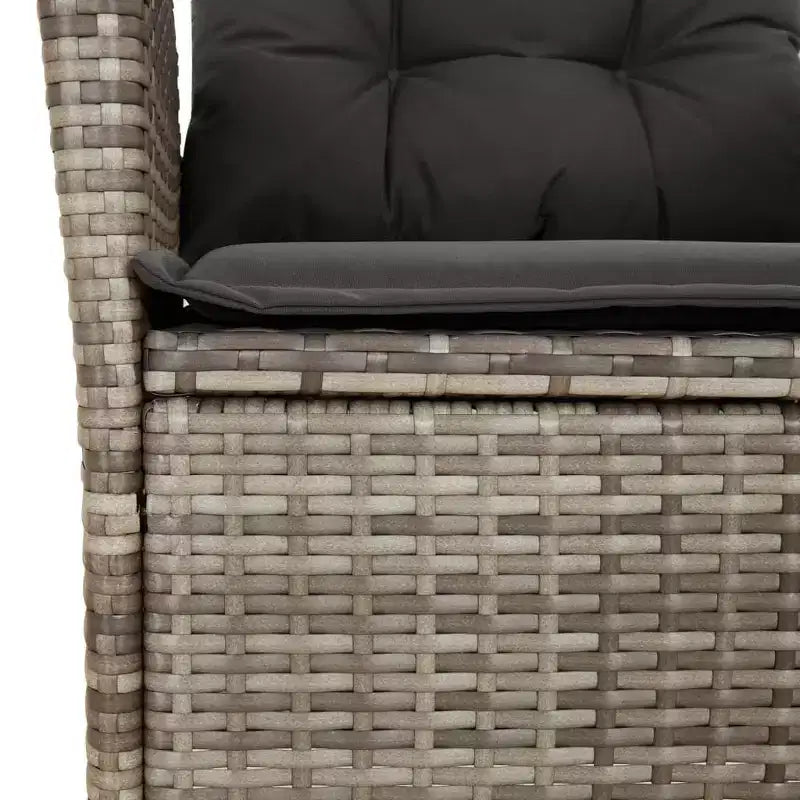 vidaXL 9 Piece Patio Dining Set - Cushion Seating/PE Rattan & Acacia Wood Table/Adjustable Reclining Chairs/Gray/Outdoor Patio Garden Furniture