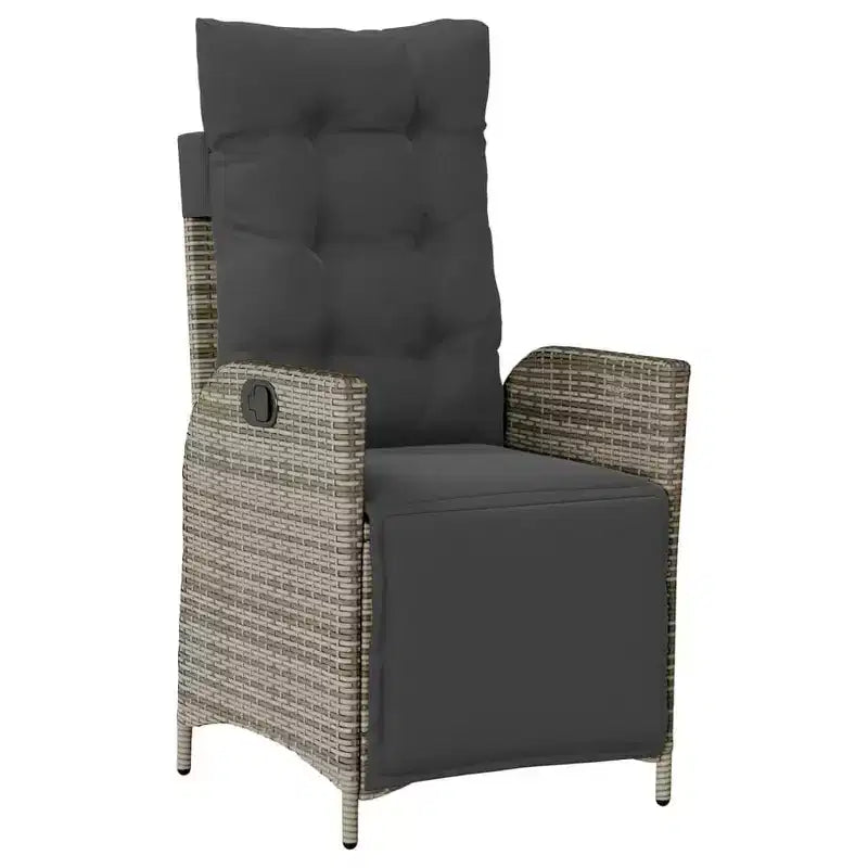 vidaXL 9 Piece Patio Dining Set - Cushion Seating/PE Rattan & Acacia Wood Table/Adjustable Reclining Chairs/Gray/Outdoor Patio Garden Furniture