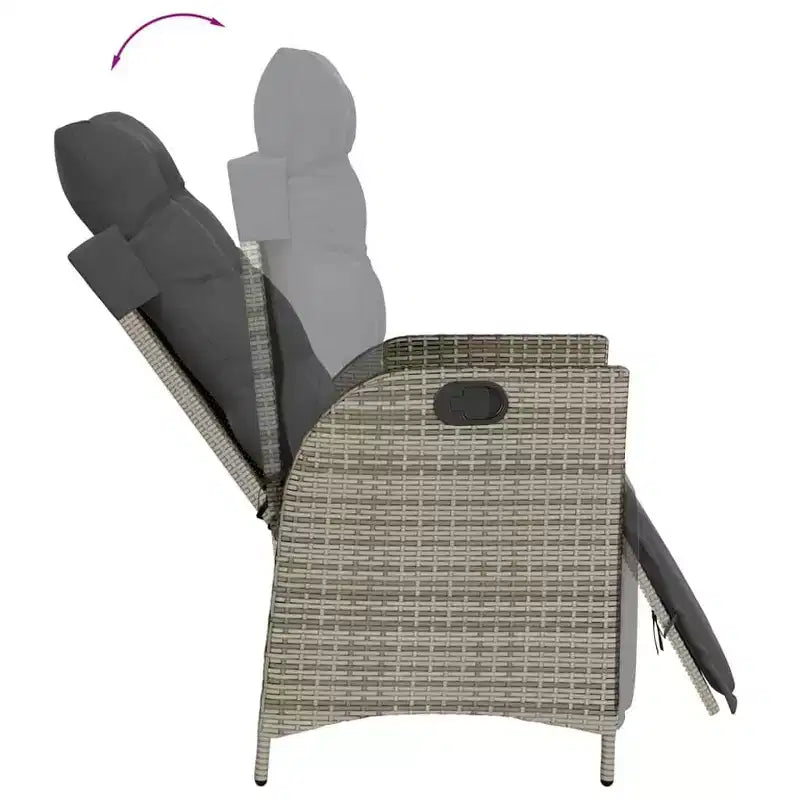 vidaXL 9 Piece Patio Dining Set - Cushion Seating/PE Rattan & Acacia Wood Table/Adjustable Reclining Chairs/Gray/Outdoor Patio Garden Furniture