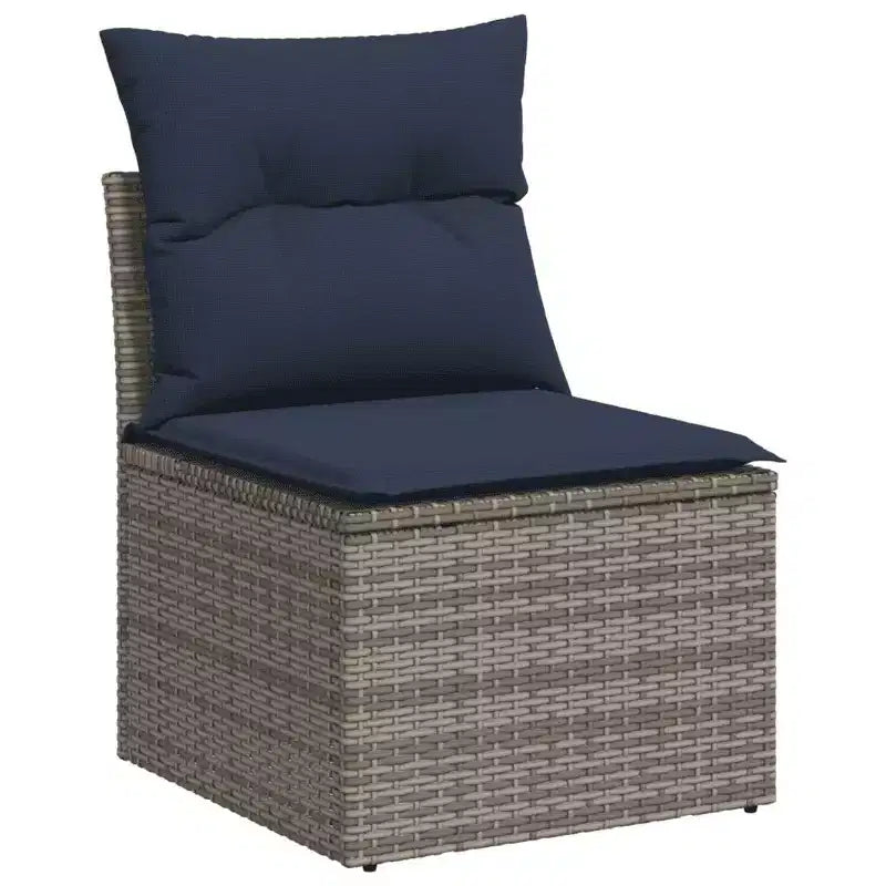 vidaXL 6 Piece Patio Sofa Set with Cushions Gray and Navy Blue Poly Rattan