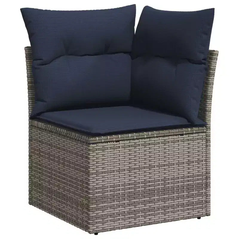 vidaXL 6 Piece Patio Sofa Set with Cushions Gray and Navy Blue Poly Rattan