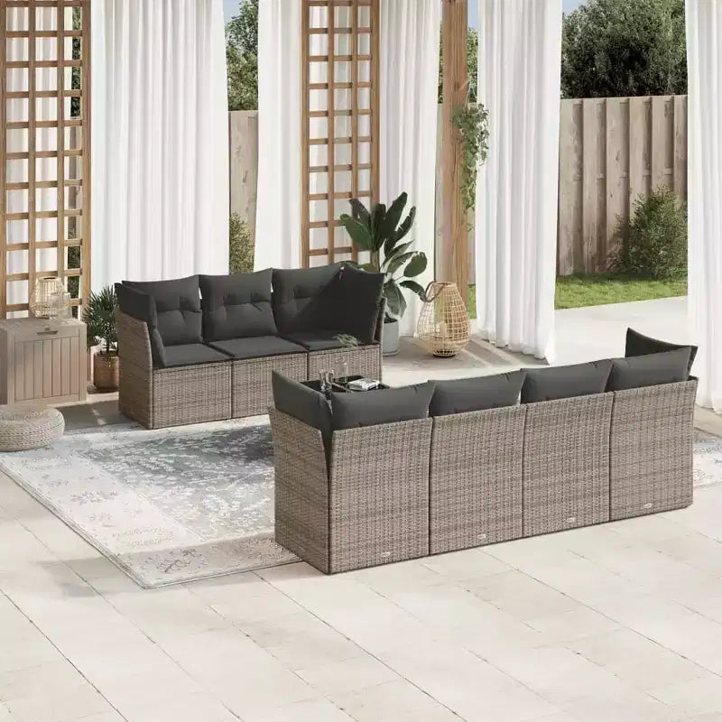 vidaXL Garden Sofa Set Grey PE rattan 8 Piece Set Modular