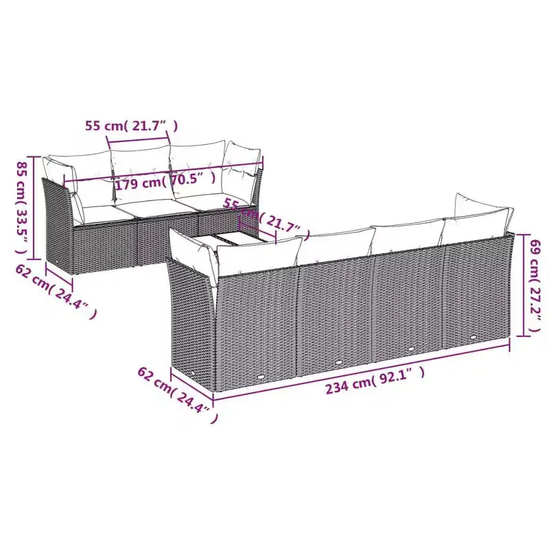 vidaXL Garden Sofa Set Grey PE rattan 8 Piece Set Modular