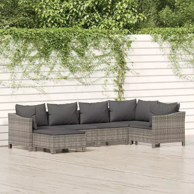 vidaXL 6 Piece Patio Lounge Set with Cushions Gray Poly Rattan