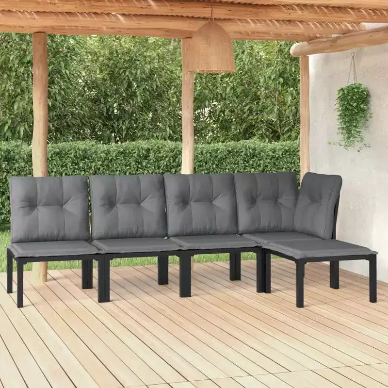 vidaXL Patio Lounge Set Sofa for Garden Lawn Black and Gray Poly Rattan