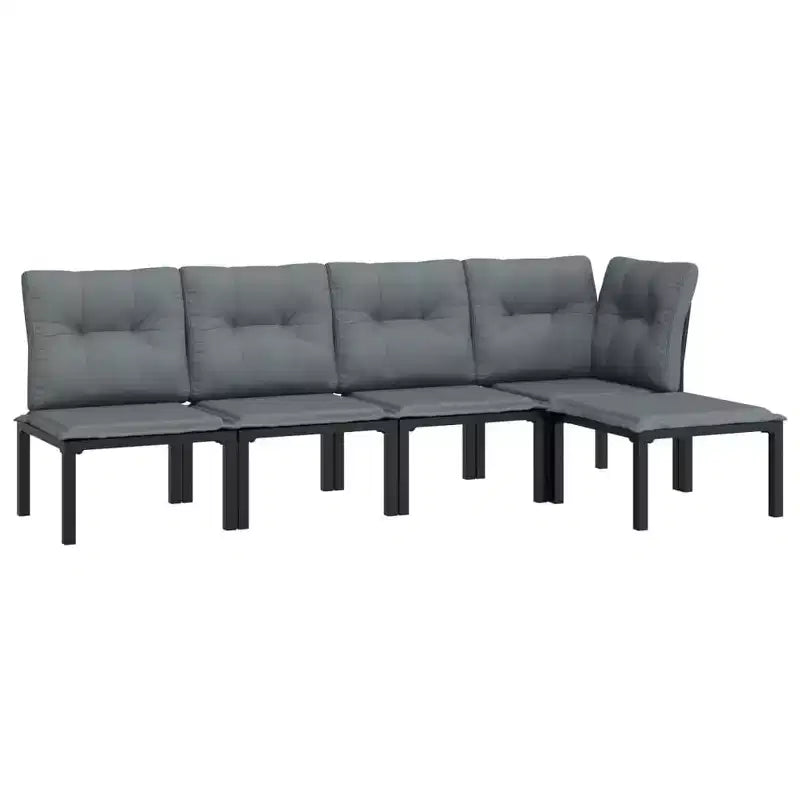 vidaXL Patio Lounge Set Sofa for Garden Lawn Black and Gray Poly Rattan