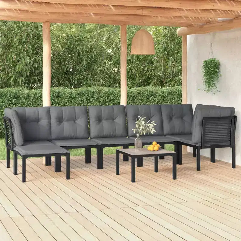 vidaXL 8 Piece Patio Lounge Set Black and Gray Poly Rattan