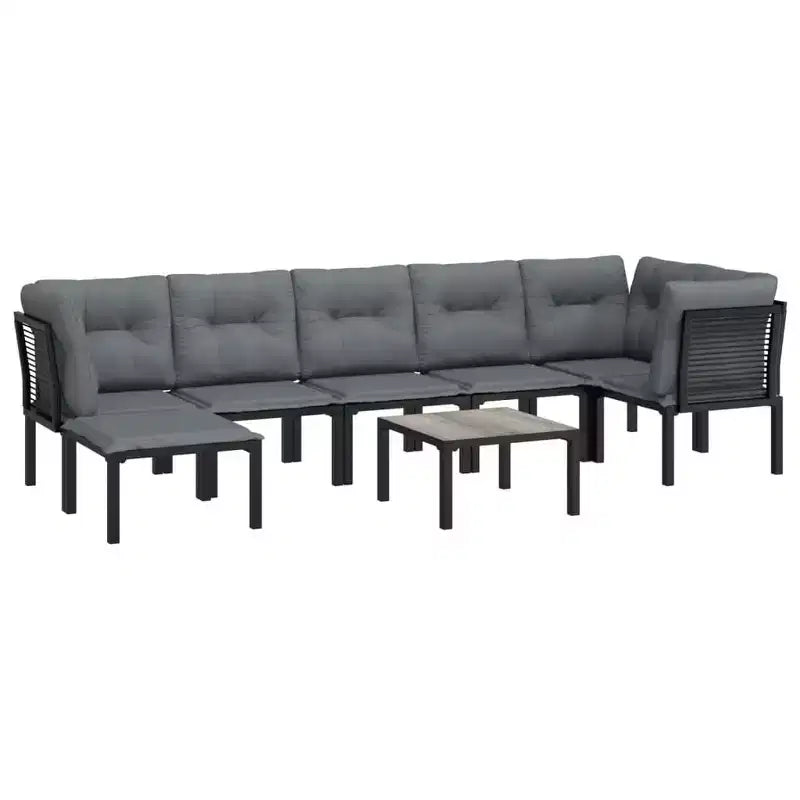 vidaXL 8 Piece Patio Lounge Set Black and Gray Poly Rattan