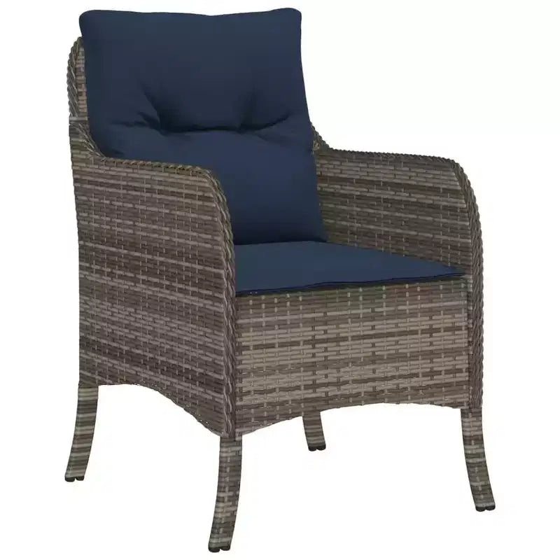 vidaXL 7-Piece Patio Dining Set - Outdoor Gray Poly Rattan Garden Chairs with Navy Cushions, Tempered Glass Tabletop