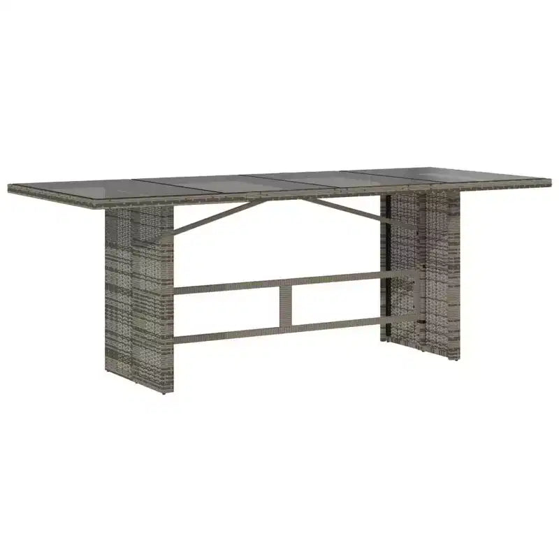vidaXL 7-Piece Patio Dining Set - Outdoor Gray Poly Rattan Garden Chairs with Navy Cushions, Tempered Glass Tabletop