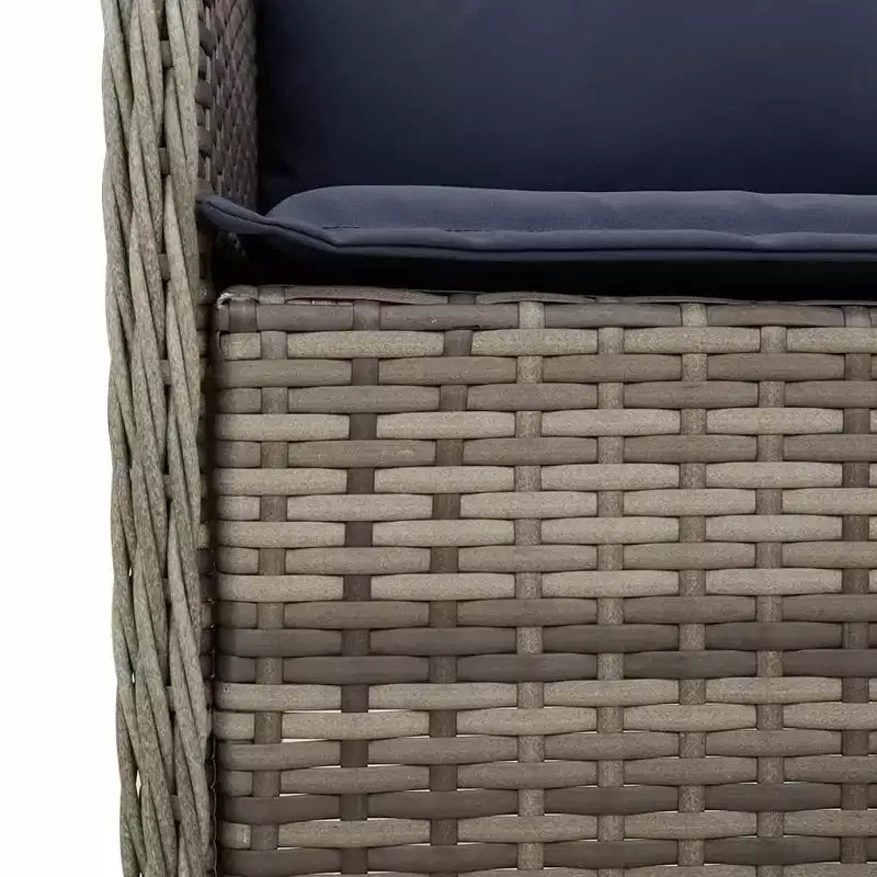 vidaXL 7-Piece Patio Dining Set - Outdoor Gray Poly Rattan Garden Chairs with Navy Cushions, Tempered Glass Tabletop