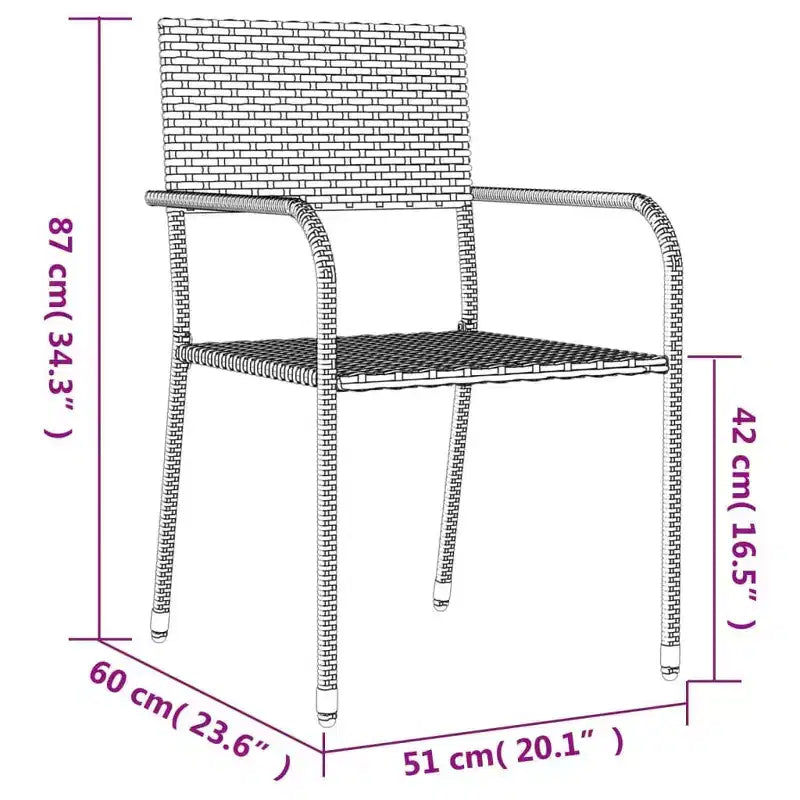 vidaXL Garden Dining Set Black Steel, PE Rattan Standard Stackable - Black 63 Table Length 6 Items