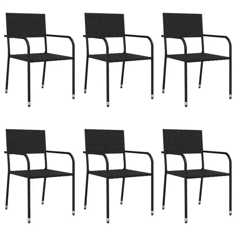 vidaXL Garden Dining Set Black Steel, PE Rattan Standard Stackable - Black 63 Table Length 6 Items