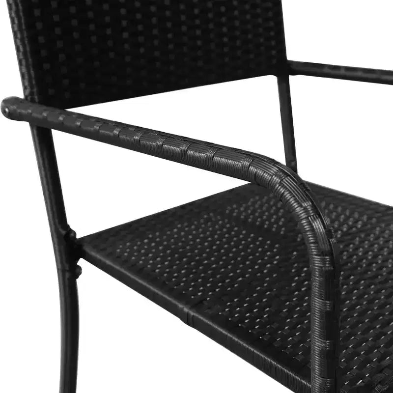 vidaXL Garden Dining Set Black Steel, PE Rattan Standard Stackable - Black 63 Table Length 6 Items