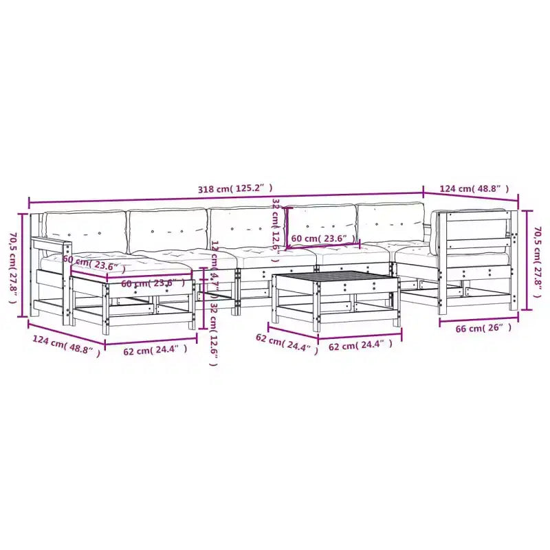 vidaXL Patio Lounge Set with Cushions Outdoor Furniture Set 8 Piece Solid Wood - White Pine