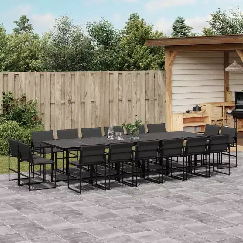 vidaXL 17 Piece Patio Dining Set with Cushions Black Textilene
