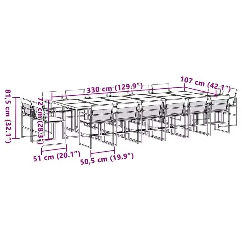 vidaXL 17 Piece Patio Dining Set with Cushions Black Textilene
