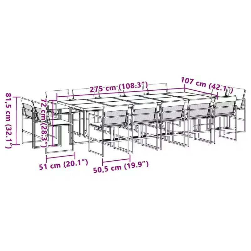 vidaXL 15 Piece Patio Dining Set with Cushions Black Textilene