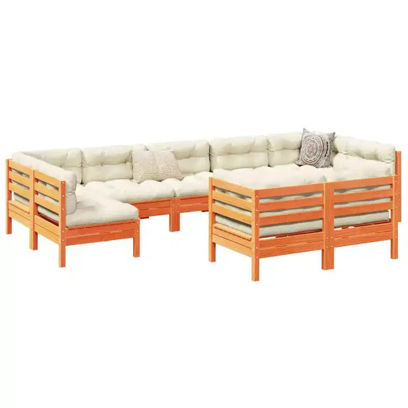 vidaXL Garden Sofa Set Wax Brown, Cream Solid Pine Wood, Oxford Fabric