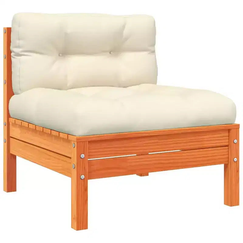 vidaXL Garden Sofa Set Wax Brown, Cream Solid Pine Wood, Oxford Fabric
