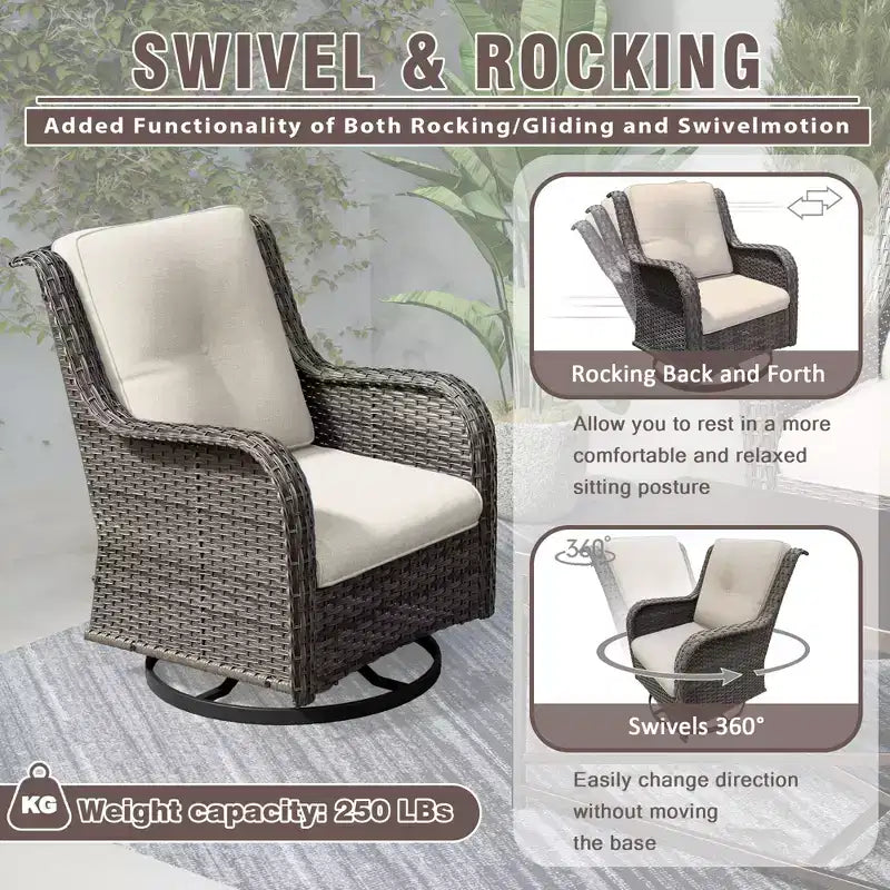 UPTIOT 3-Piece Wicker Outdoor Seating Group with Fire Pit