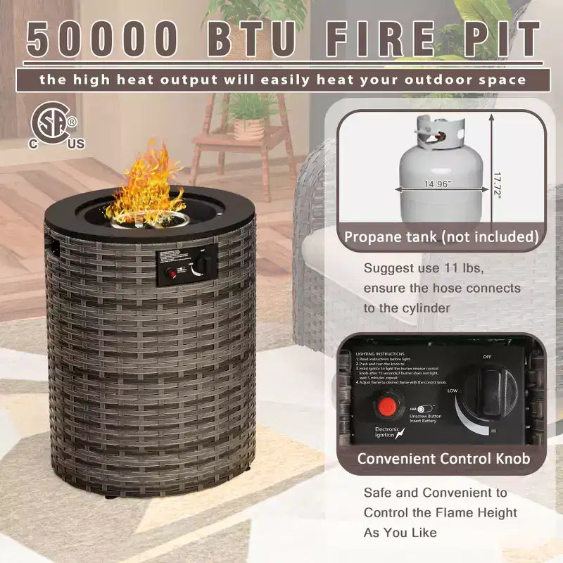 UPTIOT 3-Piece Wicker Outdoor Seating Group with Fire Pit