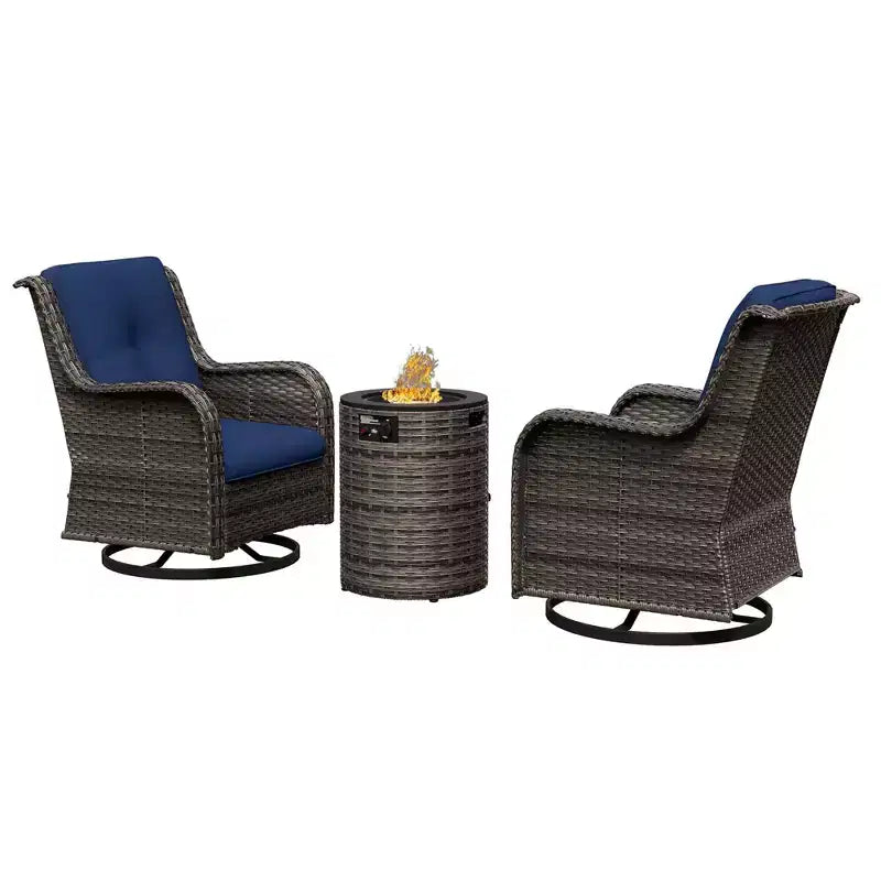 UPTIOT 3-Piece Wicker Outdoor Seating Group with Fire Pit