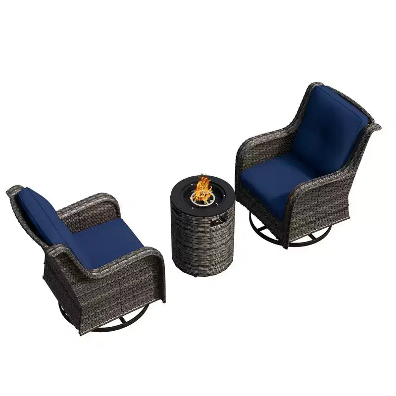UPTIOT 3-Piece Wicker Outdoor Seating Group with Fire Pit