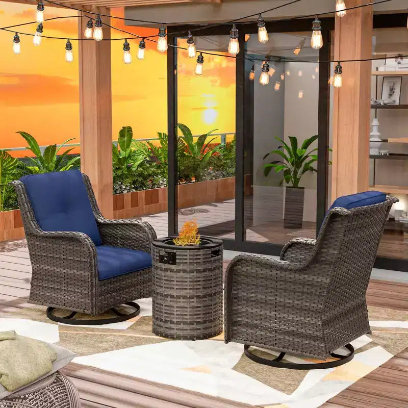UPTIOT 3-Piece Wicker Outdoor Seating Group with Fire Pit