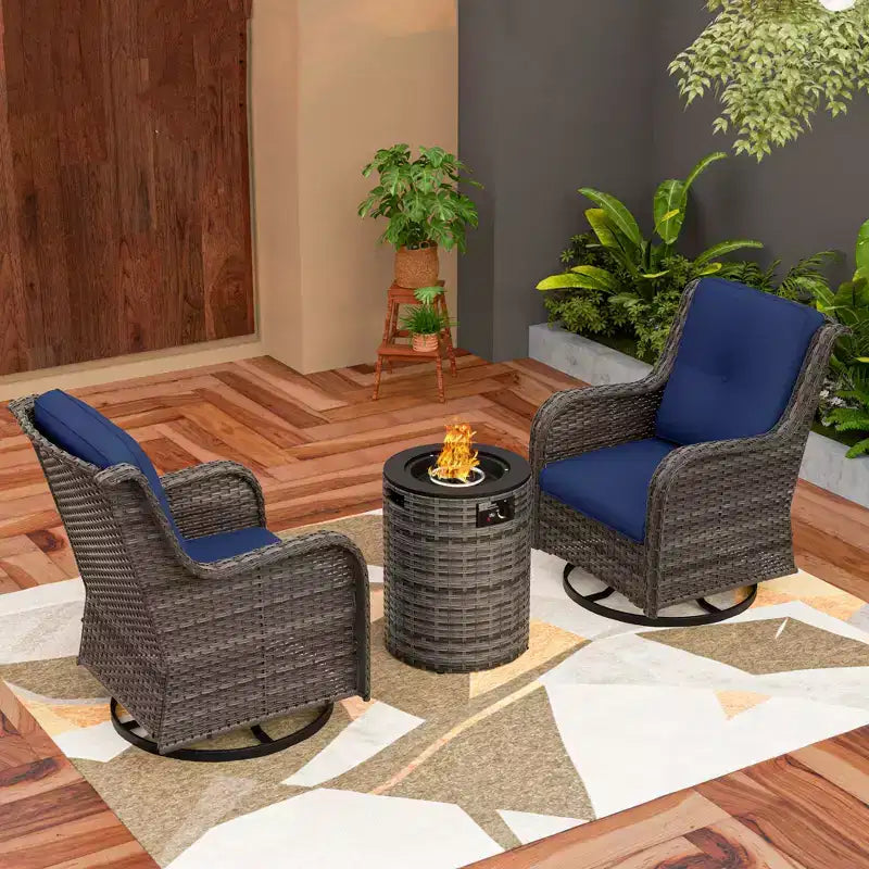 UPTIOT 3-Piece Wicker Outdoor Seating Group with Fire Pit