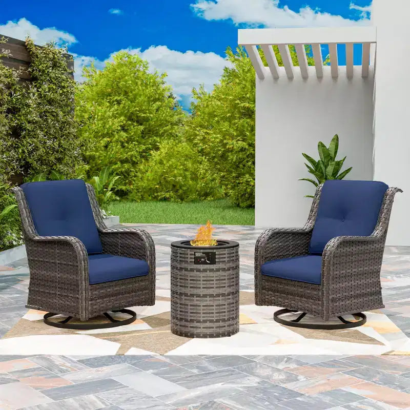UPTIOT 3-Piece Wicker Outdoor Seating Group with Fire Pit