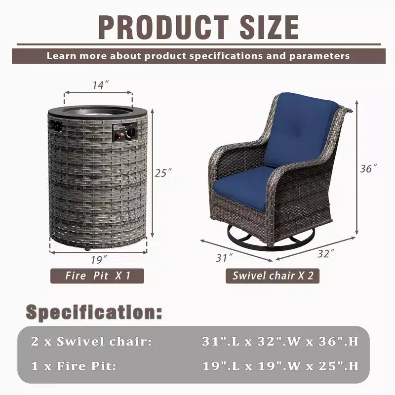 UPTIOT 3-Piece Wicker Outdoor Seating Group with Fire Pit