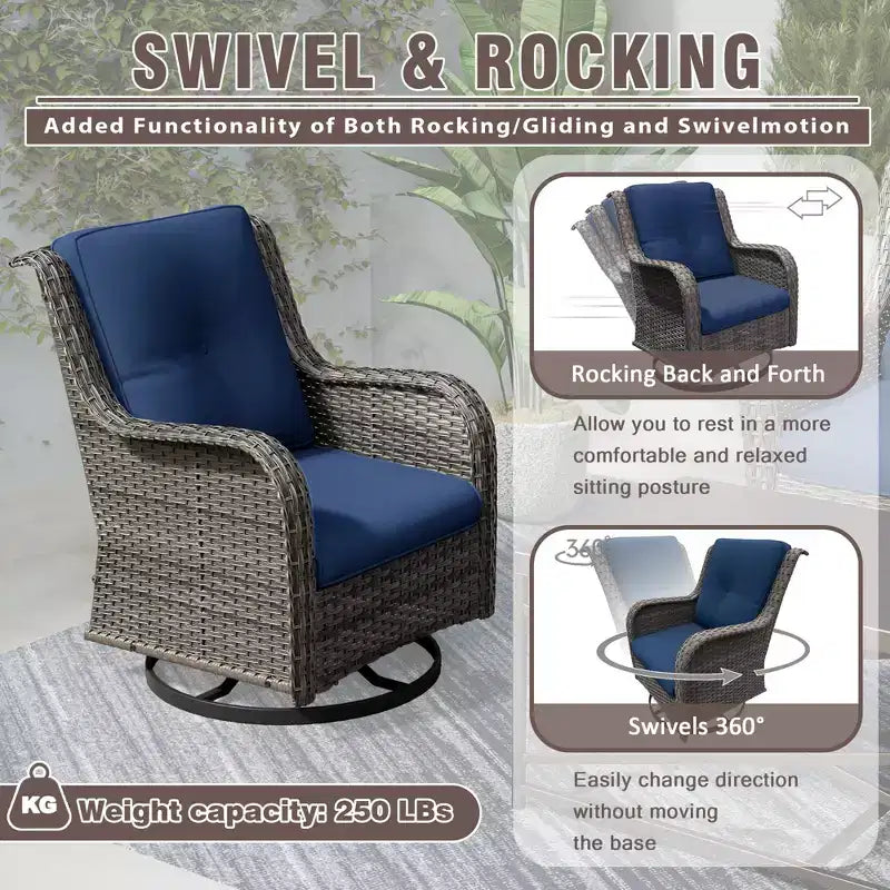UPTIOT 3-Piece Wicker Outdoor Seating Group with Fire Pit