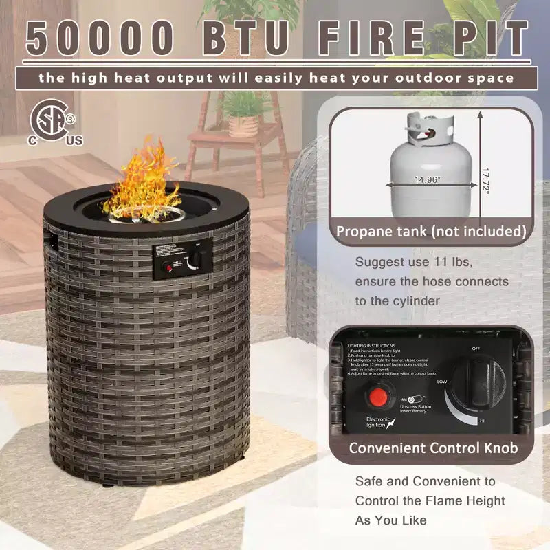UPTIOT 3-Piece Wicker Outdoor Seating Group with Fire Pit