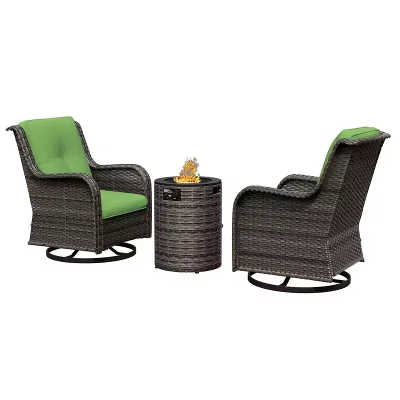 UPTIOT 3-Piece Wicker Outdoor Seating Group with Fire Pit