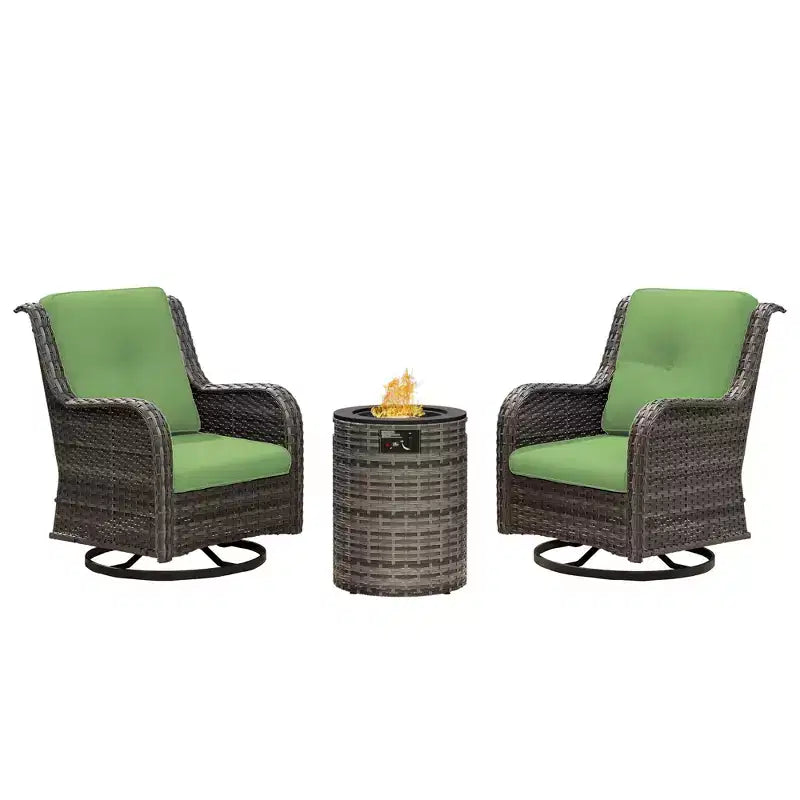 UPTIOT 3-Piece Wicker Outdoor Seating Group with Fire Pit