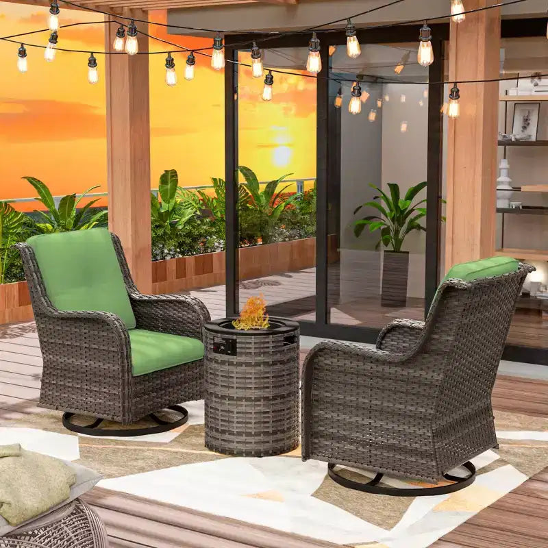 UPTIOT 3-Piece Wicker Outdoor Seating Group with Fire Pit