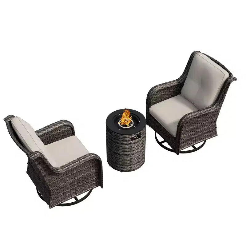 UPTIOT 3-Piece Wicker Outdoor Seating Group with Fire Pit