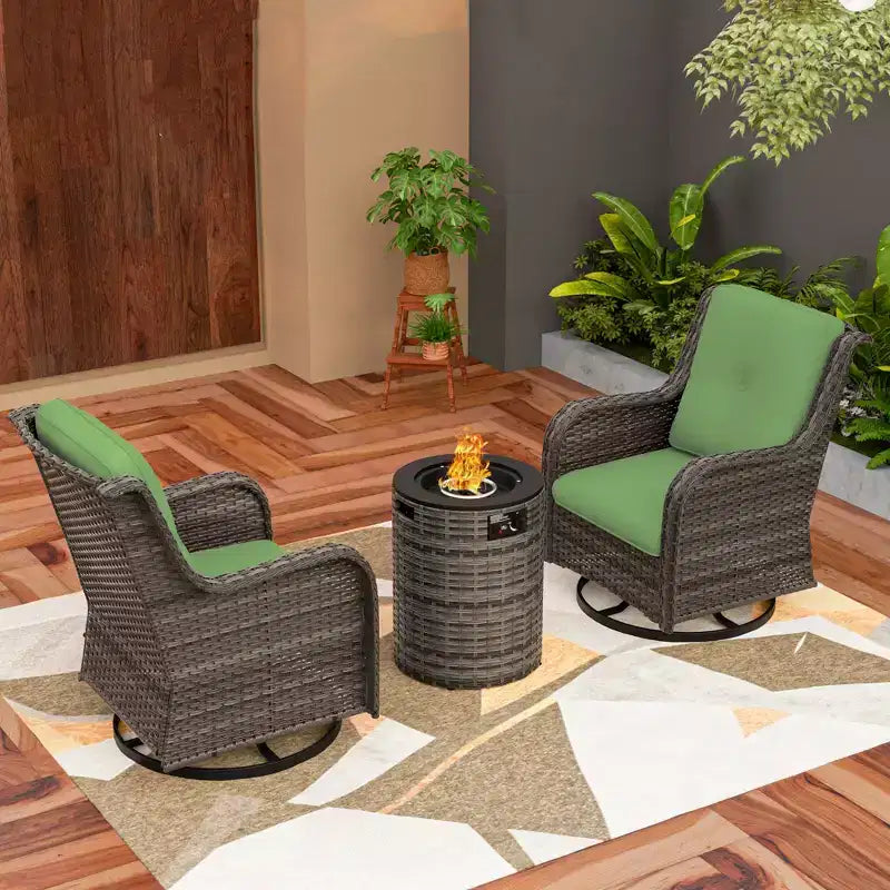 UPTIOT 3-Piece Wicker Outdoor Seating Group with Fire Pit