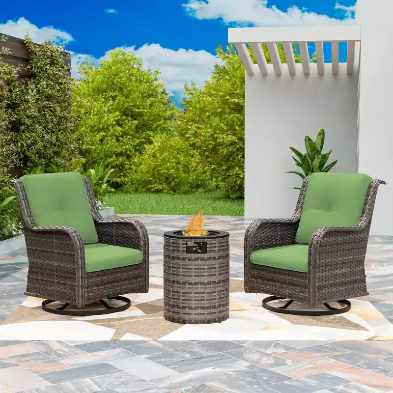 UPTIOT 3-Piece Wicker Outdoor Seating Group with Fire Pit