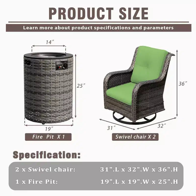 UPTIOT 3-Piece Wicker Outdoor Seating Group with Fire Pit