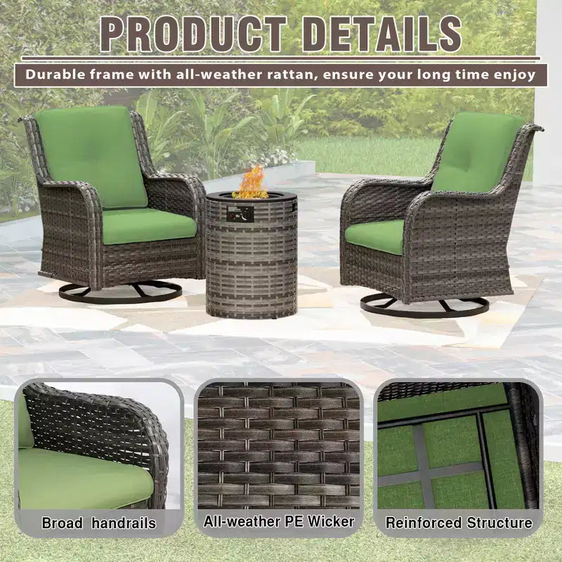 UPTIOT 3-Piece Wicker Outdoor Seating Group with Fire Pit