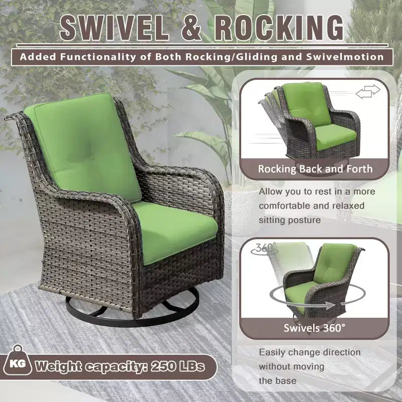 UPTIOT 3-Piece Wicker Outdoor Seating Group with Fire Pit