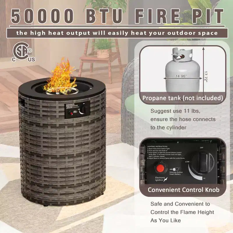 UPTIOT 3-Piece Wicker Outdoor Seating Group with Fire Pit